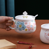 600ml大号辣椒油罐家用厨房陶瓷调味罐耐高温带手柄单个调料罐