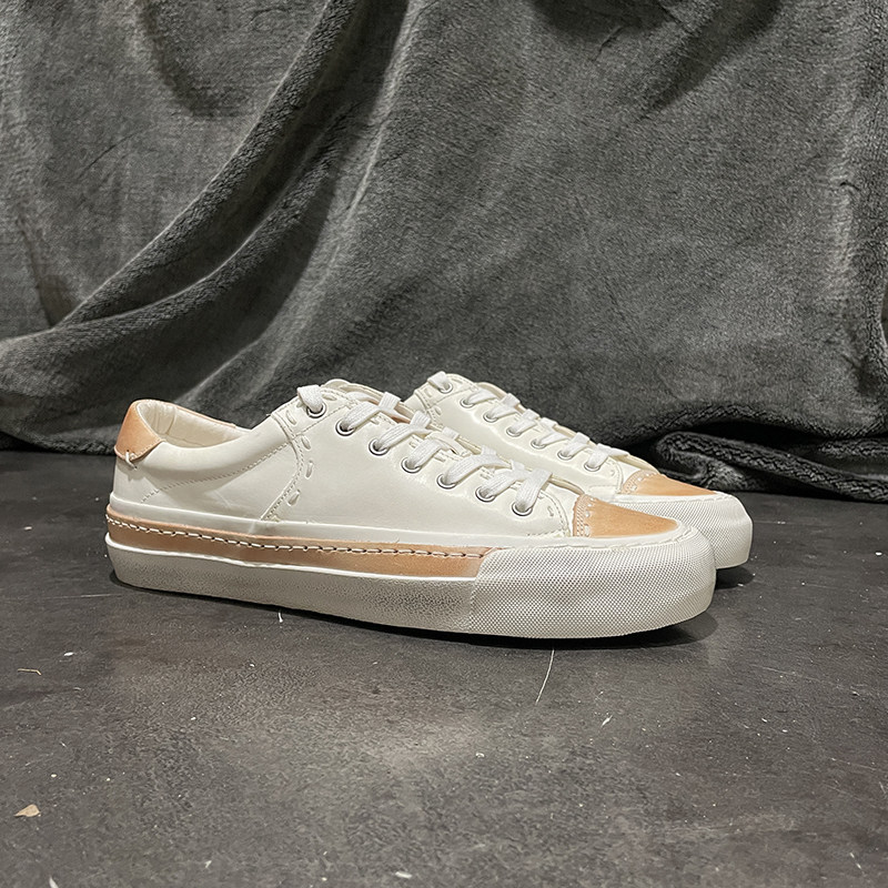 新晋日系潮牌who手工牛皮拼接板鞋男 小众都市青年休闲复古滑板鞋