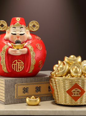 日进斗金聚宝盆财神爷摆件