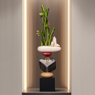 入户正对门屏风摆件石头竹节落地新中式客厅开放格办公室竖高装饰