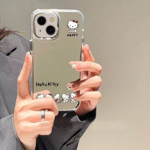 一排凯蒂猫适用iPhone16pro手机壳苹果15银框镜面14promax防摔13高级小众
