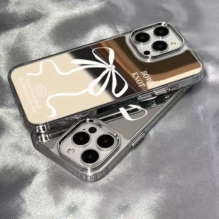 丝带蝴蝶结适用iPhone16手机壳苹果15promax镜面14pro女生13创意12简约