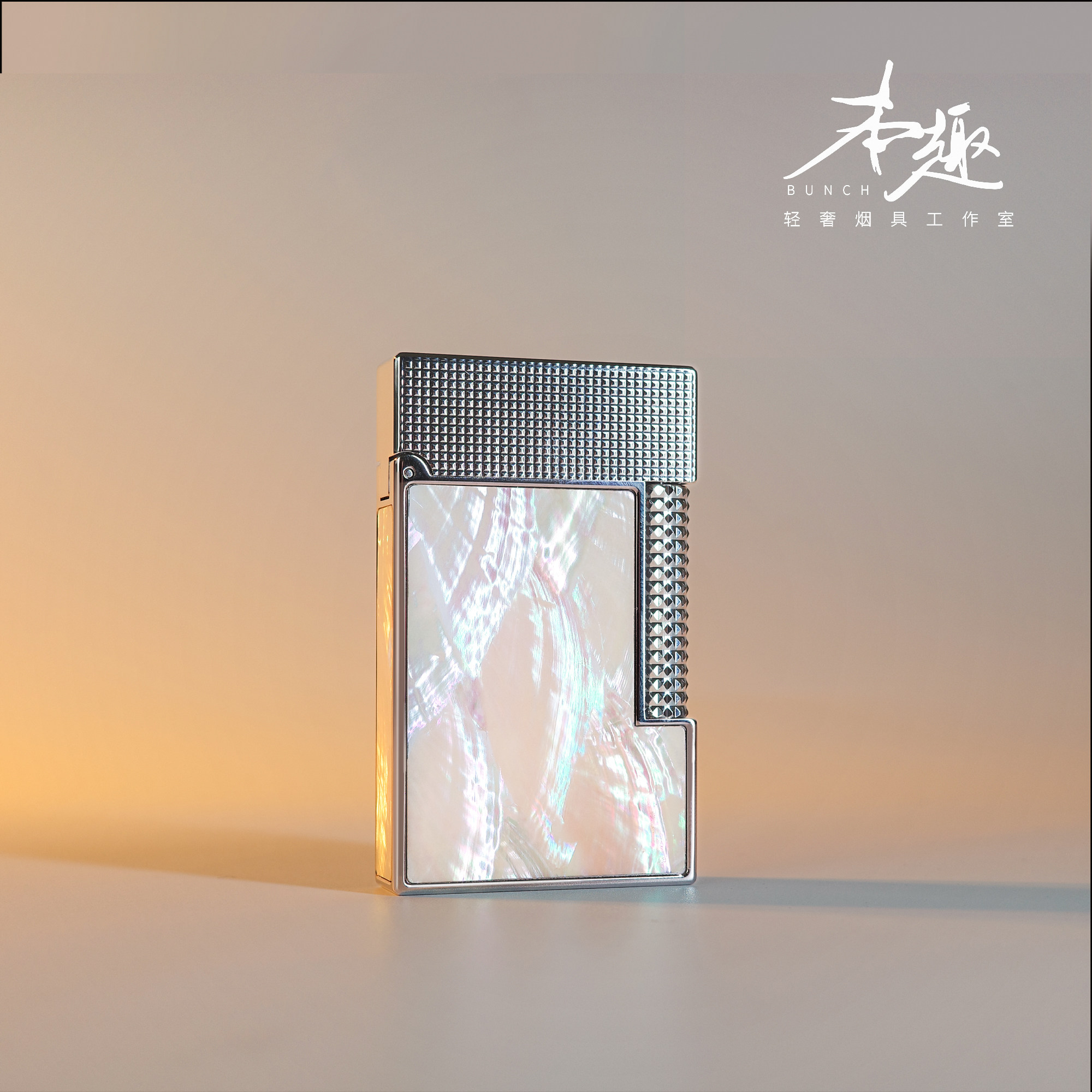 【白月光】品牌朗声轻奢四面彩贝火机钢音纯铜充气侧滑点火单火