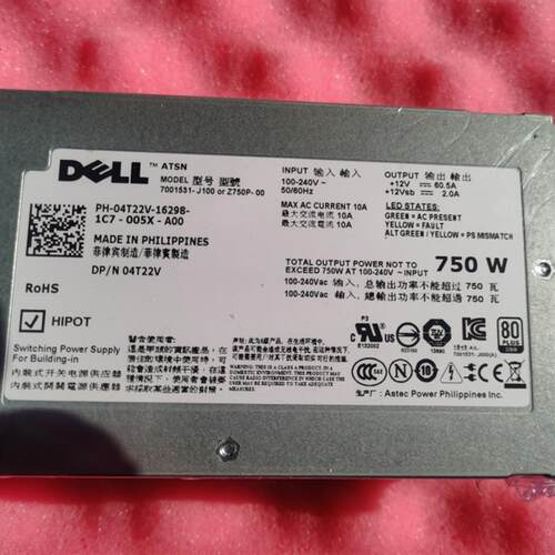 DELL 4T22V Dell Pe R510 R910服务器电源7001531-J100 Z750P-00