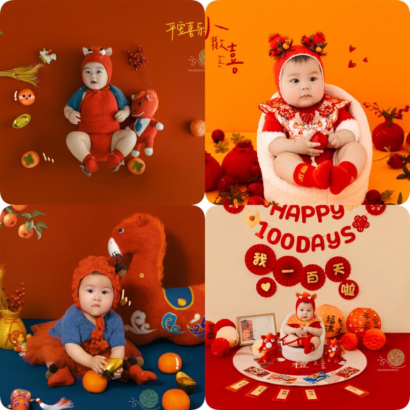 26年春新款儿童摄影服装蓝色哈衣男女宝宝照影楼拍照道具百天满月