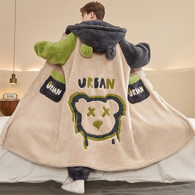 睡衣男青少年高中生珊瑚绒二次元风卡通加厚款睡袍2025新款秋冬季