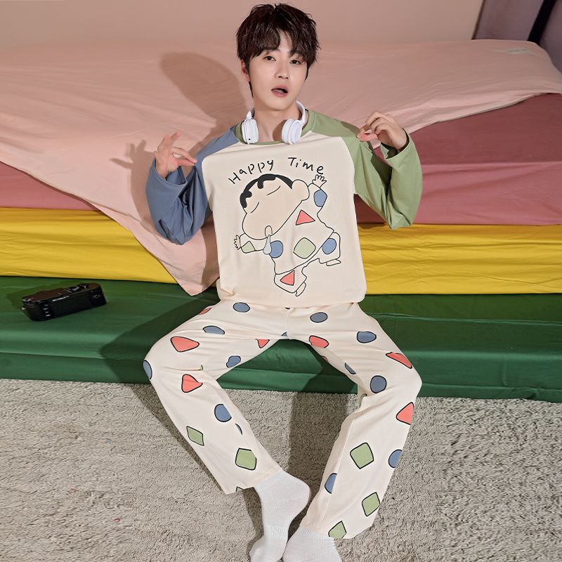 2025新款秋款睡衣男孩纯棉长袖青少年12初中生蜡笔小新大童15岁14