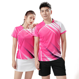 羽毛球服套装短袖男女粉色情侣跑步上衣速干圆领比赛服运动服印字