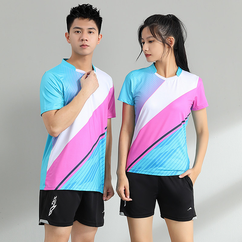 韩版羽毛球服套装男女短袖上衣速干拼色乒乓球比赛运动服队服定制
