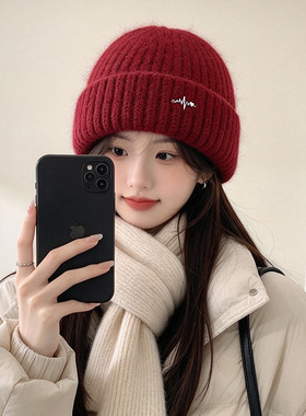 韩版简约针织帽子女加厚显脸小套头帽秋冬保暖百搭护耳帽毛线帽男