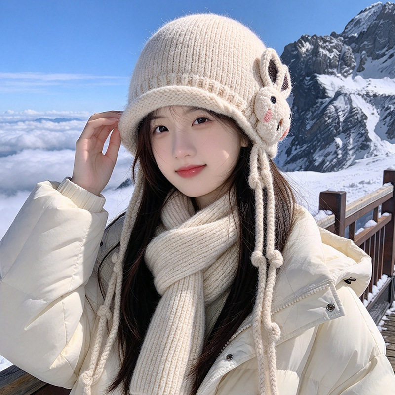 可爱帽子女新款小兔搞怪毛线帽子针织套头帽冬季保暖显脸小冷帽子