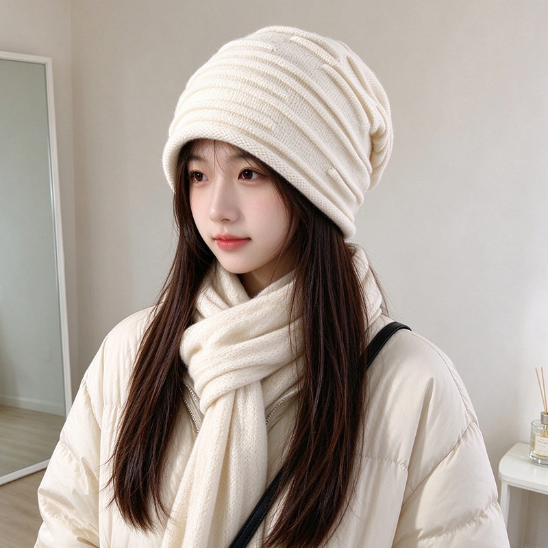 韩系松弛感堆堆帽子女秋冬宽松保暖针织毛线帽百搭显脸小套头冷帽