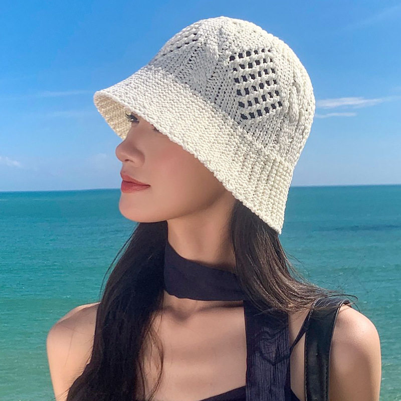 镂空针织薄款草帽女夏季出游防紫外线遮阳帽显脸小气质百搭太阳帽