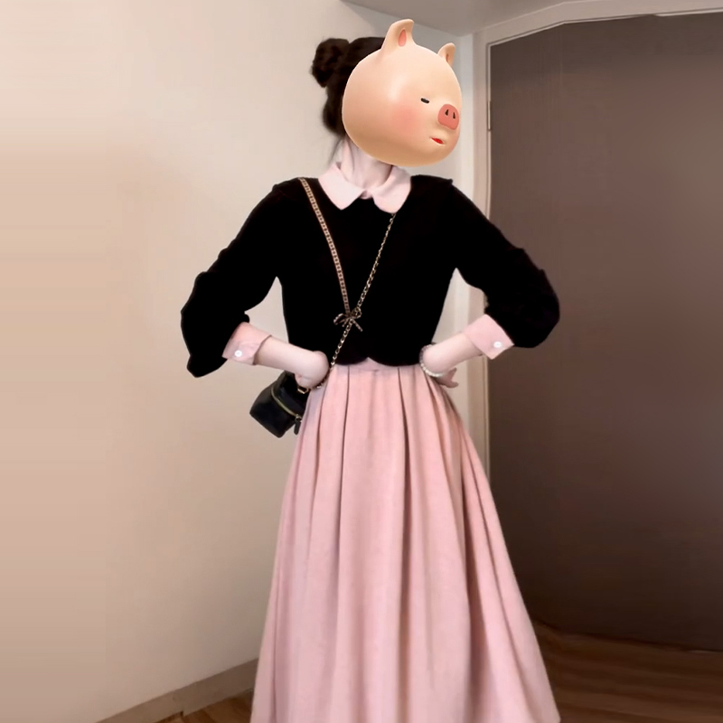 小香风法式黑色连衣裙两件套装女