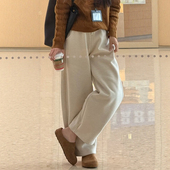 弯刀运动卫裤 子梨型身材粗腿宽胯今年流行梧桐裤 大码 女镰刀白色裤