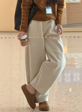 弯刀运动卫裤大码女镰刀白色裤子梨型身材粗腿宽胯今年流行梧桐裤