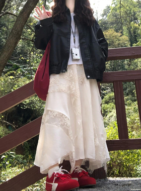小众不撞款裙蕾丝不规则白色半身长裙大码女装秋冬梨形伯克利裙子