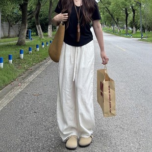 潮 大码 胖mm慵懒松弛感穿搭棉麻气球弯刀亚麻裤 抗皱秋季 遛弯阔腿裤