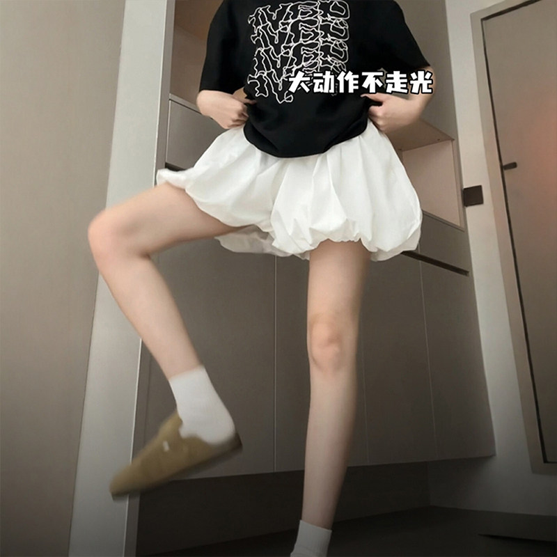 白色蓬蓬花苞裙裤阔腿短裤子女外穿夏大码胖mm休闲防走光灯笼裤裙