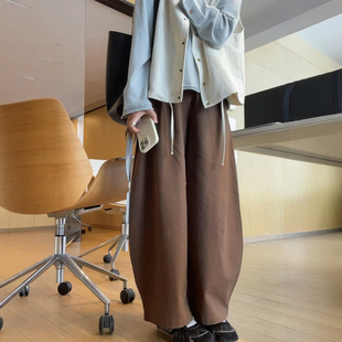 胖mm显瘦休闲镰刀梧桐裤 美拉德棕色阔腿弯刀工装 秋春大码 子女款 裤