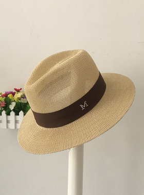 M标夏天女士礼帽英伦爵士帽防紫外线沙滩太阳遮阳帽巴拿马草帽子