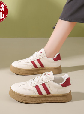 阿甘小白鞋女2024新爆款欧货小跟浦田运动惠州温州皮鞋德训娘惹鞋