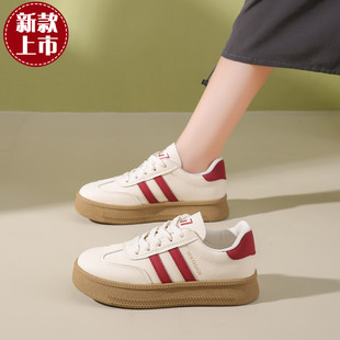 阿甘小白鞋女2024新爆款欧货小跟浦田运动惠州温州皮鞋德训娘惹鞋