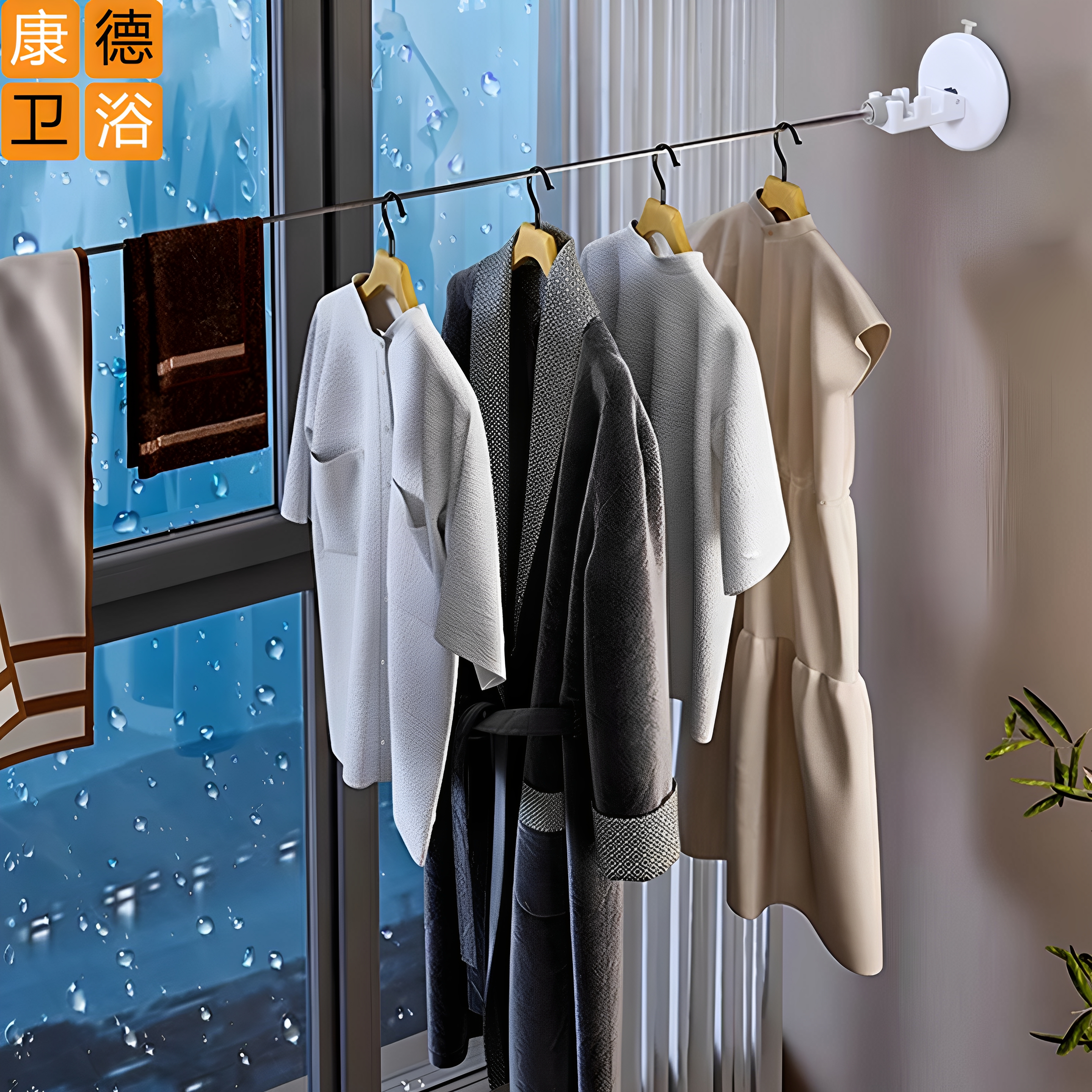 免打孔浴室吸盘晾衣绳加长10米