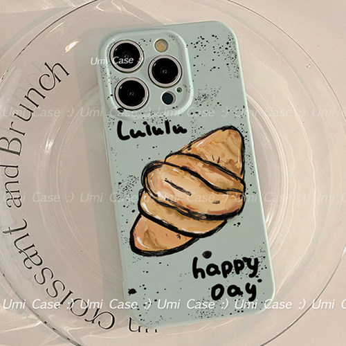 简约牛角包泼墨可颂手机壳适用苹果17promax/13软壳iPhone16pro/15pro情侣壳12/11日韩风小众15plus全包软壳