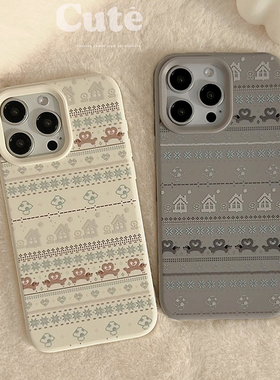 冬日ins费尔岛风适用17pro苹果16ProMax手机壳iPhone16全包14新款14Promax保护套15小众情侣简约12软11日韩风