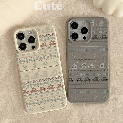 冬日ins费尔岛风适用17pro苹果16ProMax手机壳iPhone16全包14新款14Promax保护套15小众情侣简约12软11日韩风