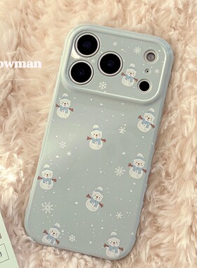 冬日雪人适用苹果17手机壳iphone17promax新款15pro女款14日韩风16创意小清新蓝色12保护套15全包13软壳