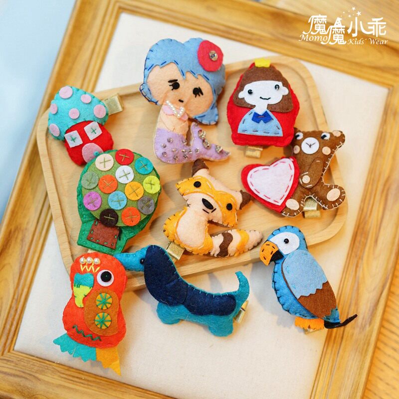 儿童发饰品可爱小女孩发夹刘海夹边夹手工无纺布公仔人鱼小熊发卡