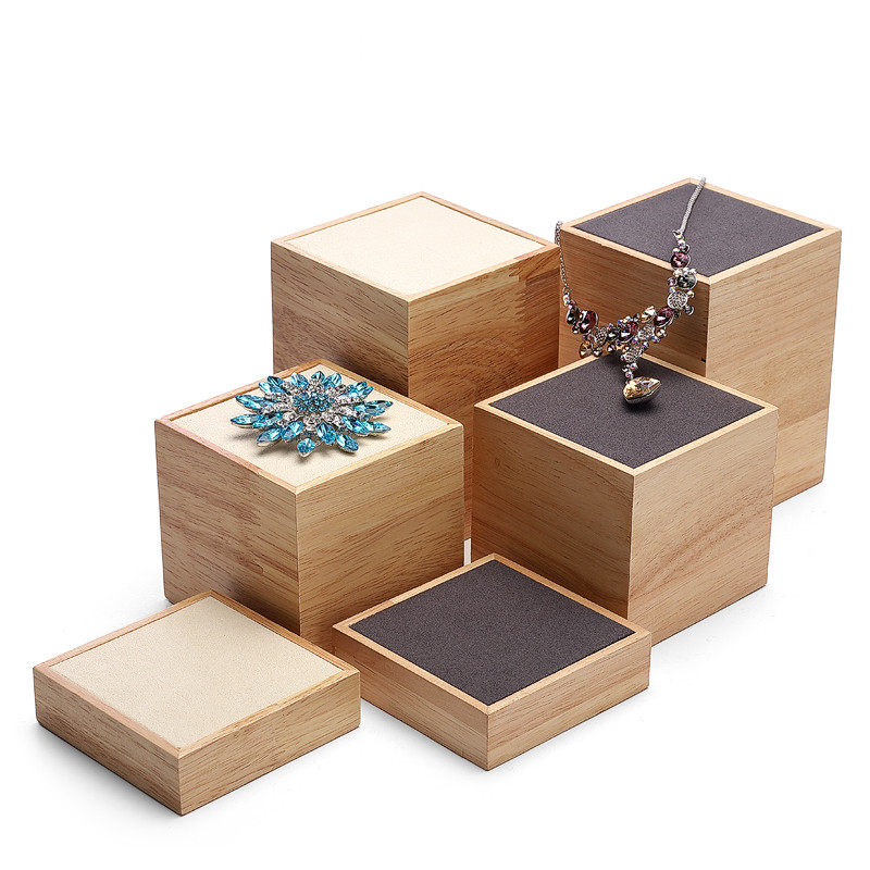 实木首饰展示架戒指耳饰架子展示架方形三件套珠宝展示道具