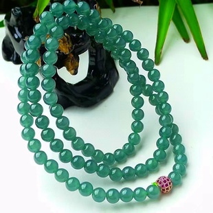 天然A货缅甸翡翠 精美水润 冰种蓝水圆珠项链 珠圆玉润