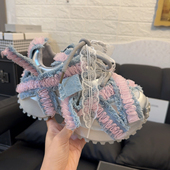 松糕鞋 欧货重工牛仔布蕾丝花边厚底老爹鞋 女ins潮休闲运动时尚 潮