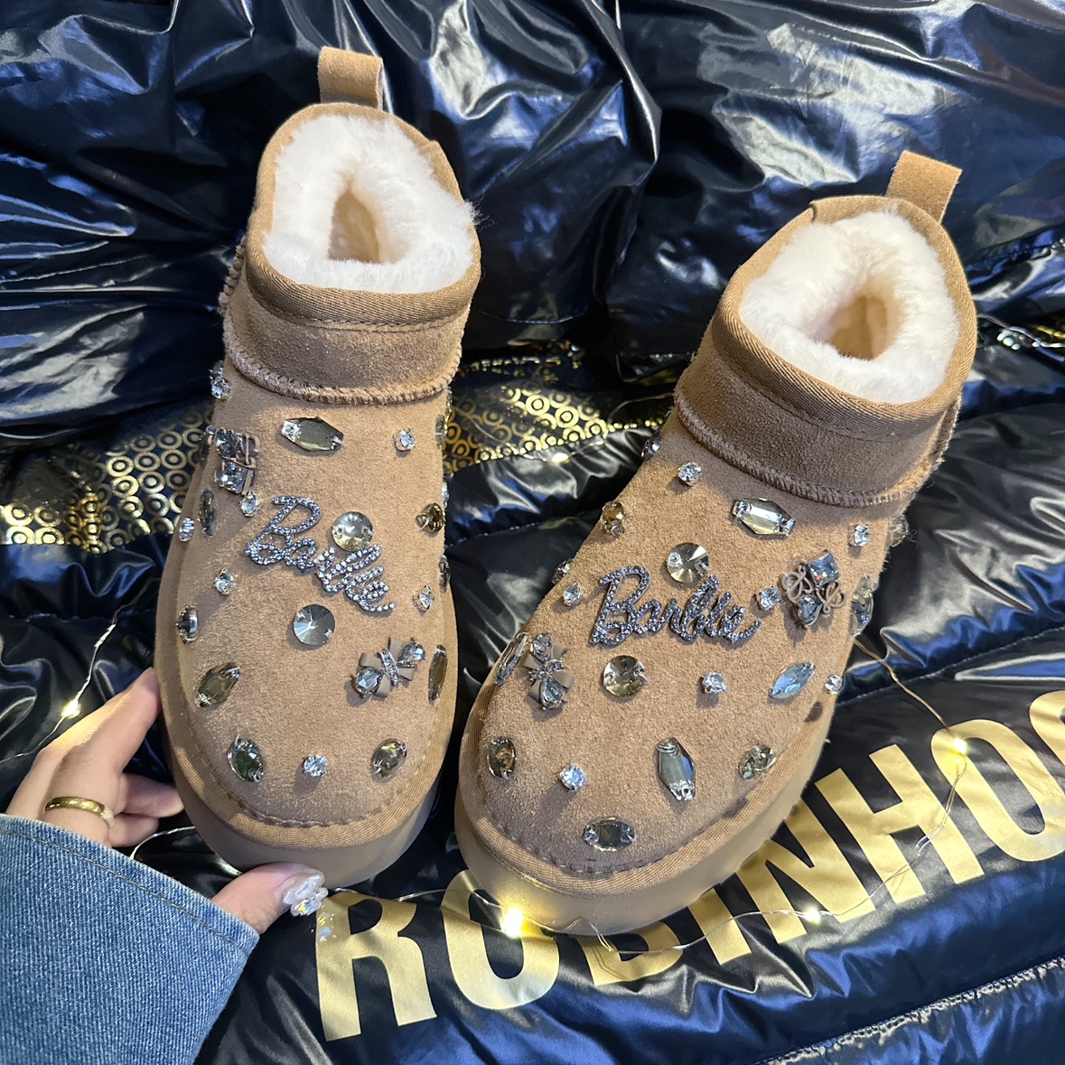 厚底羊毛水钻雪地棉鞋欧洲站冬季