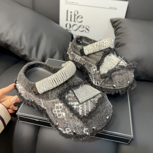 欧货重工水钻牛仔包头拖鞋女ins潮流苏乞丐洗鞋拖增高凉拖穆勒鞋