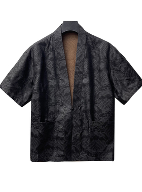 B25521-男士桑蚕丝香云纱江海云崖道袍款外套