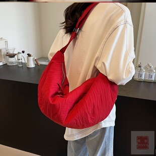 便携包包最爱褶皱包荷叶红色帆布包韩系夏日日系休闲包日本手挽袋