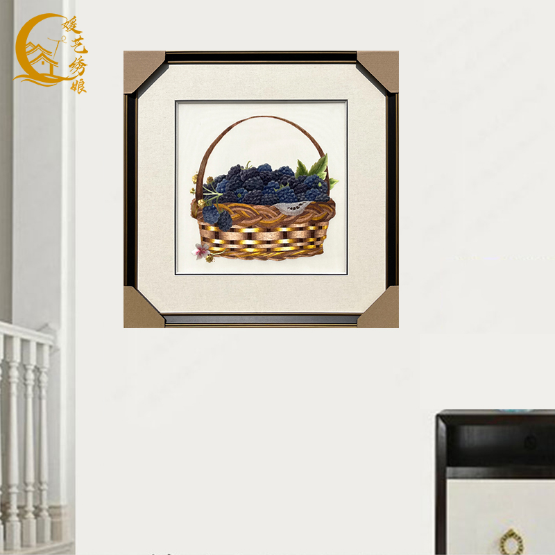 媛艺绣娘纯手工4丝苏绣蔬果花篮成品挂画刺绣客厅餐厅中式装饰画