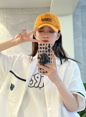 徐璐同款1988刺绣棒球帽女姜黄色鸭舌帽显白休闲百搭情侣遮阳帽夏