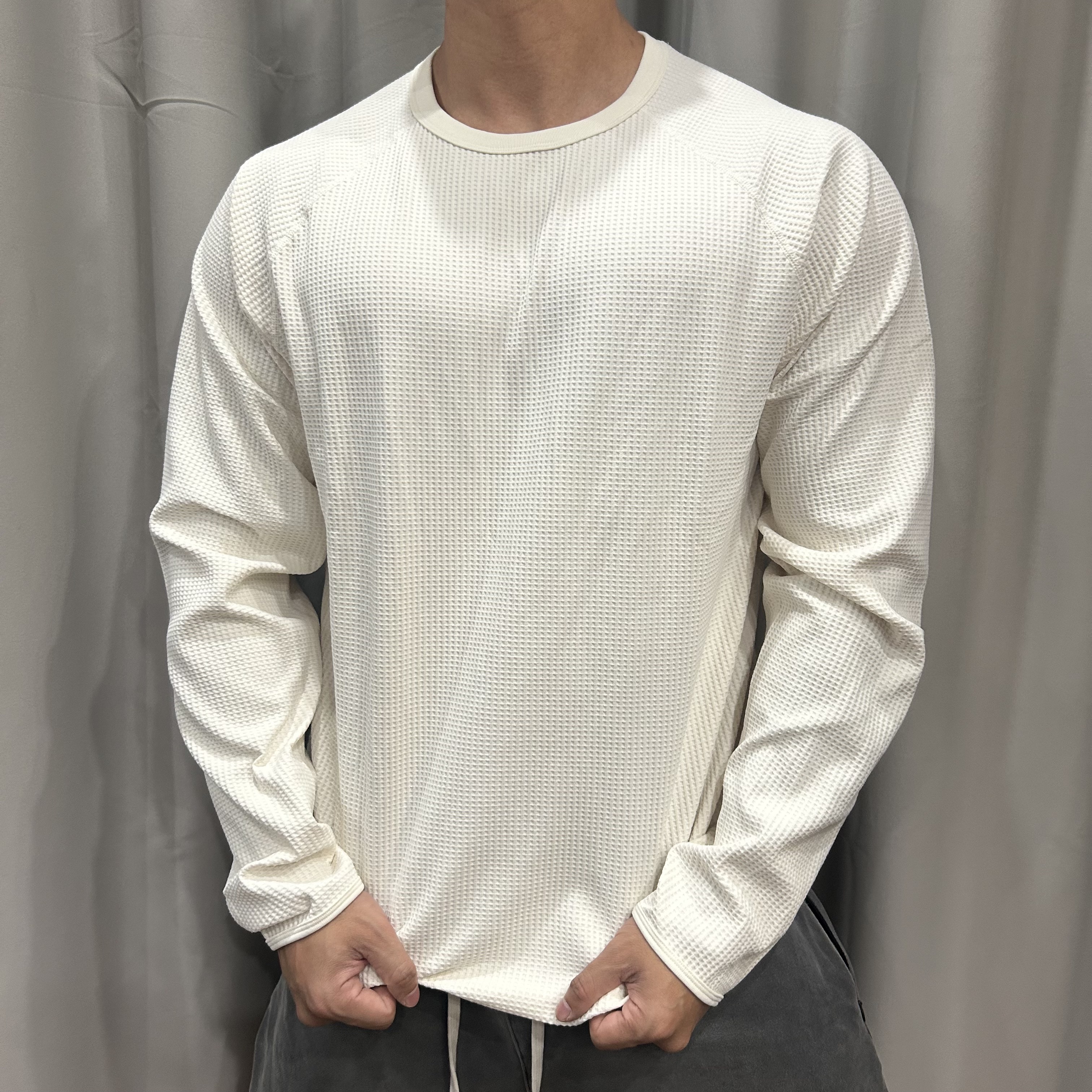 秋季薄款华夫格户外速干休闲圆领长袖T恤百搭运动健身上衣男女