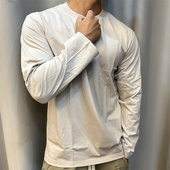 简约纯色宽松运动健身圆领卫衣男春秋打底套头无帽长袖 t恤上衣