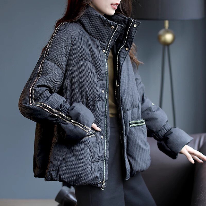 秋冬新款保暖羽绒棉服女保暖加厚外套2026肌理黑色棉衣上衣