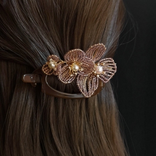 榅妮女巫手工水晶编织花朵莫奈成人百搭马尾气质发卡发饰头饰发夹