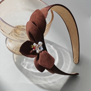 秋冬复古丝绒蝴蝶结发箍珍珠水钻装饰头箍女发夹发饰