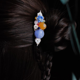 全新高档民族风原石水晶多彩小清新刘海侧边发夹古风旗袍鸭嘴夹