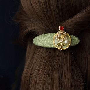 中古风玫瑰珍珠法式复古金色花朵头饰高级感轻奢气质精致发夹边夹