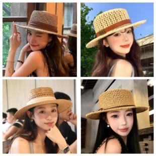 法式复古老钱风镂空草帽女夏季海边沙滩度假礼帽遮阳防晒太阳帽子
